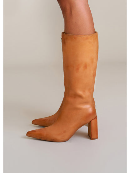 Compass Badge Sword Leather High Heel Boots Patina Wild Horse Brown Patina - CHINASQUAD