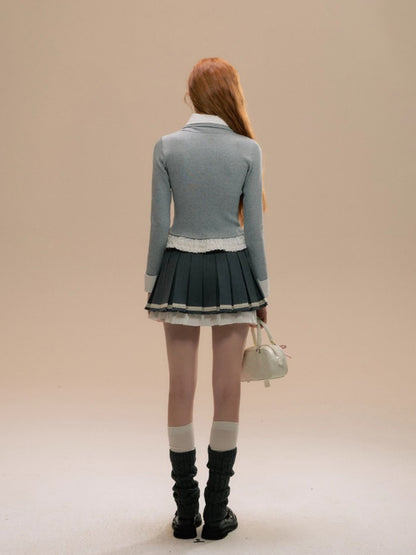 Gray Bow Pleated Skirt