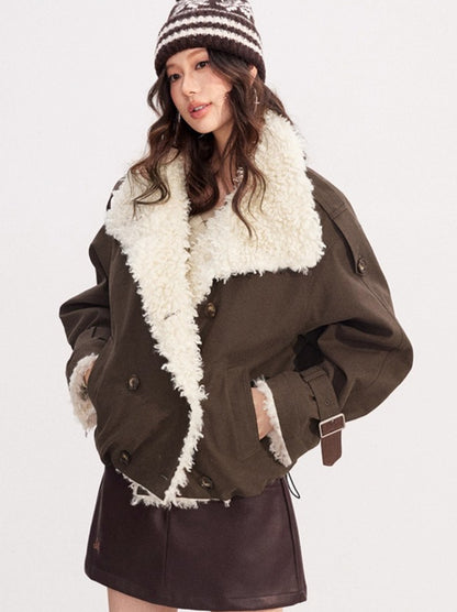 Faux-Shearling Panel Quilted Short Jacket