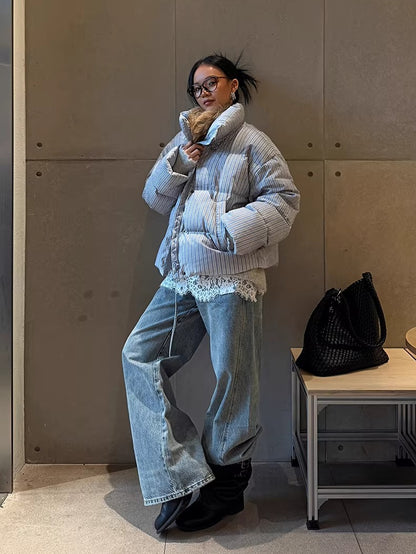 Asymmetric Tie-Detail Loop-Tab Denim Jeans