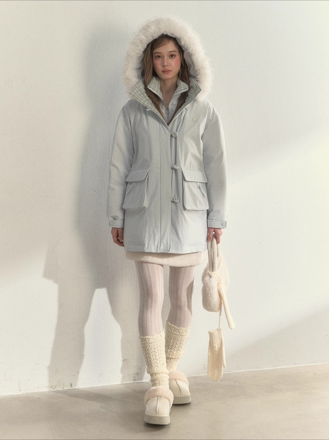 Glacier Blue &amp; Navy Plaid Panel Down Jacket