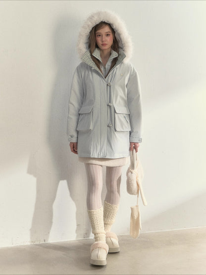 Glacier Blue &amp; Navy Plaid Panel Down Jacket