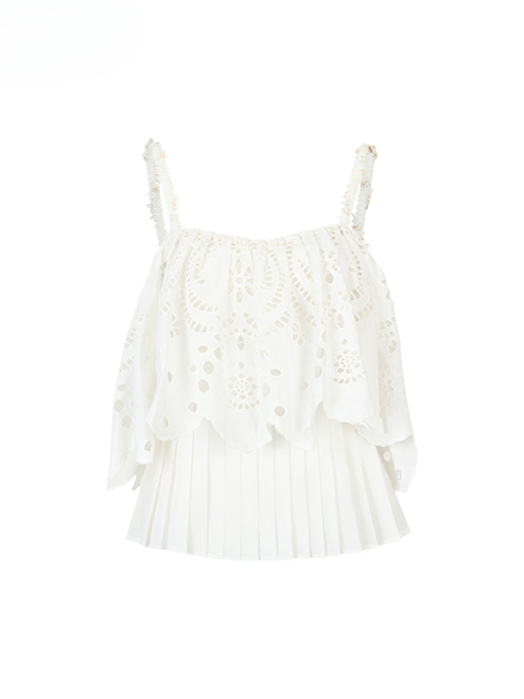 3D Hollow Embroidered Sleeveless T-shirt