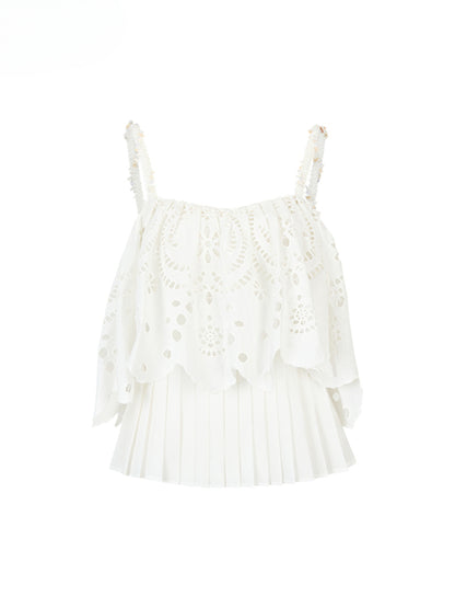 3D Hollow Embroidered Sleeveless T-shirt