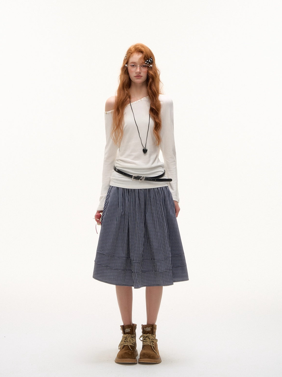 Plaid Pleated Mid-Length Skirt