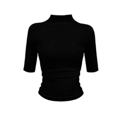 High-Neck Backless Stretch Mid-Sleeve Base Layer