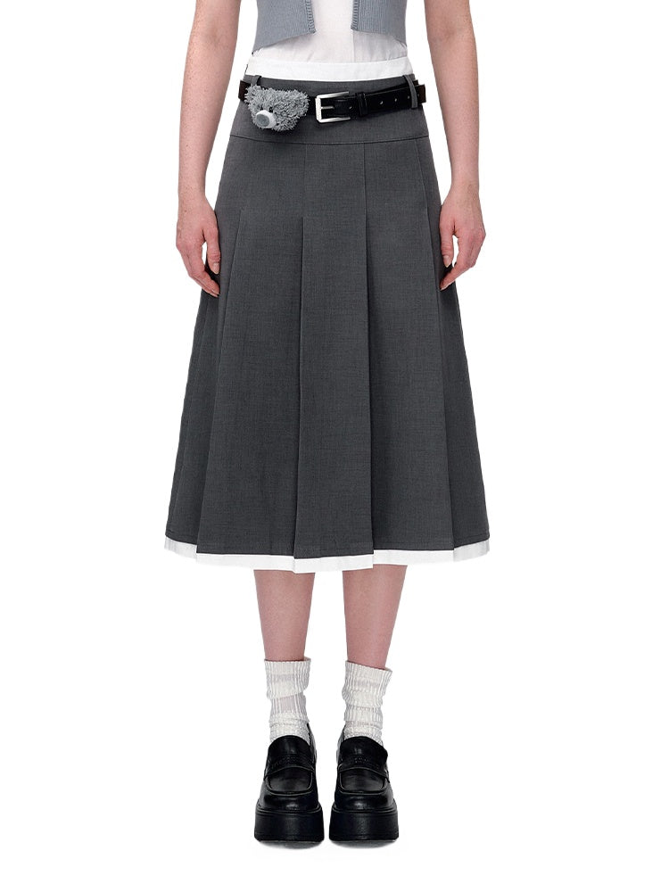 Black &amp; Gray Pleated Midi Skirt - CHINASQUAD