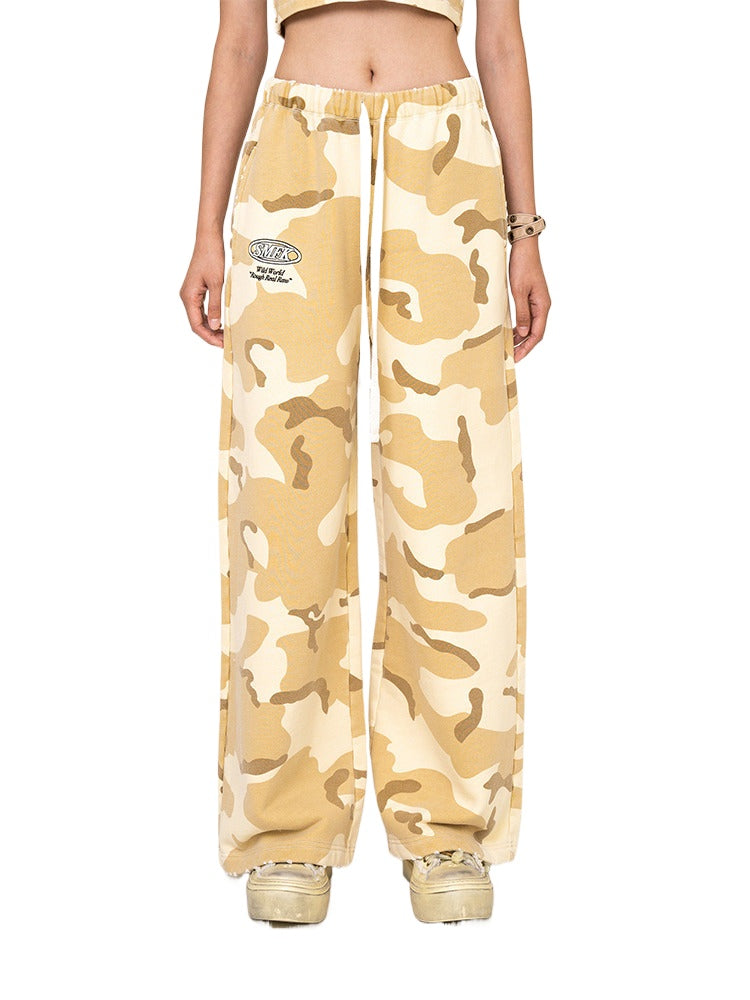 (Final Sale) Camouflage &amp; Cream-colored Wide-leg Pants