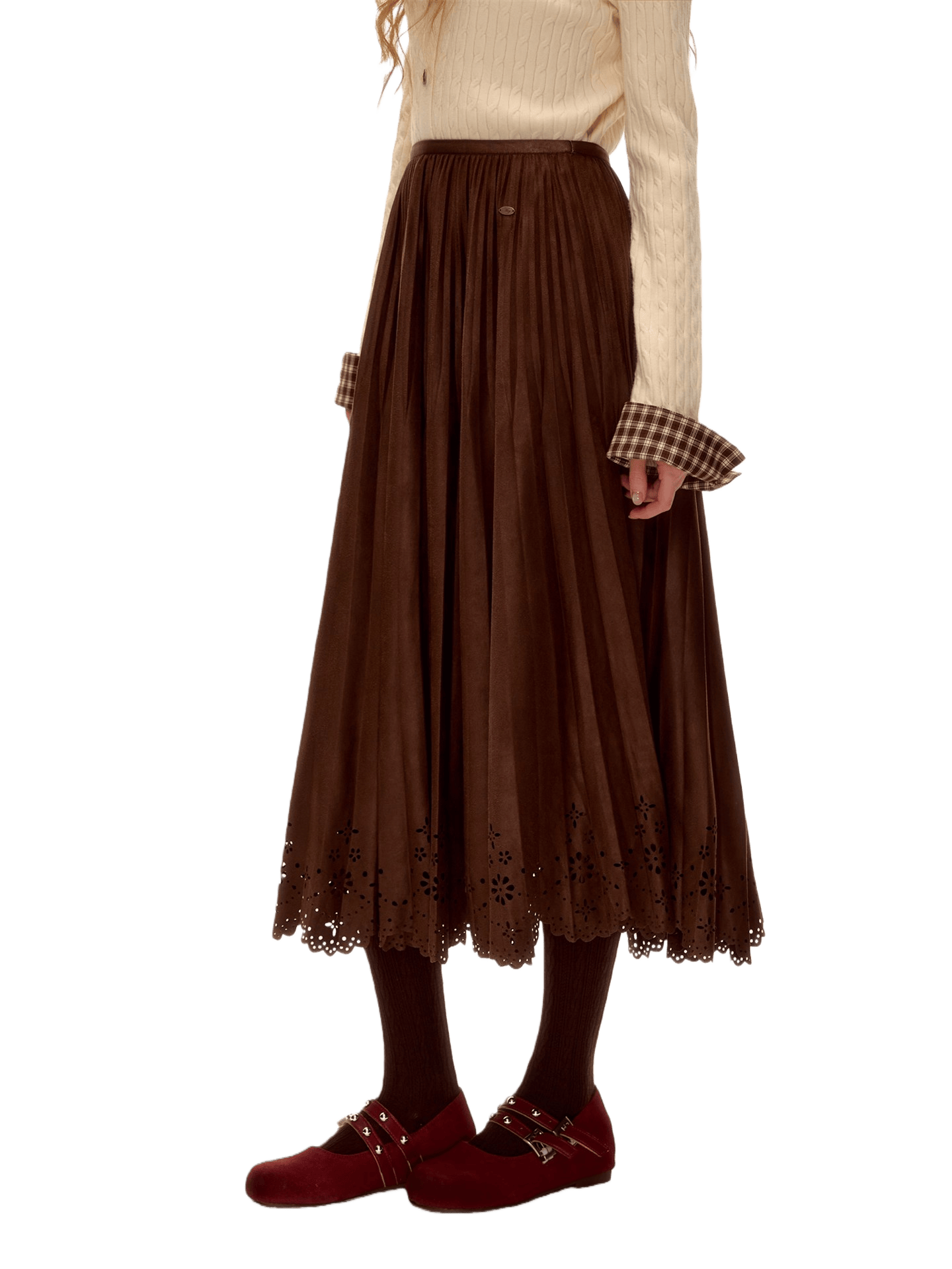 Suede Pleated Midi Skirt