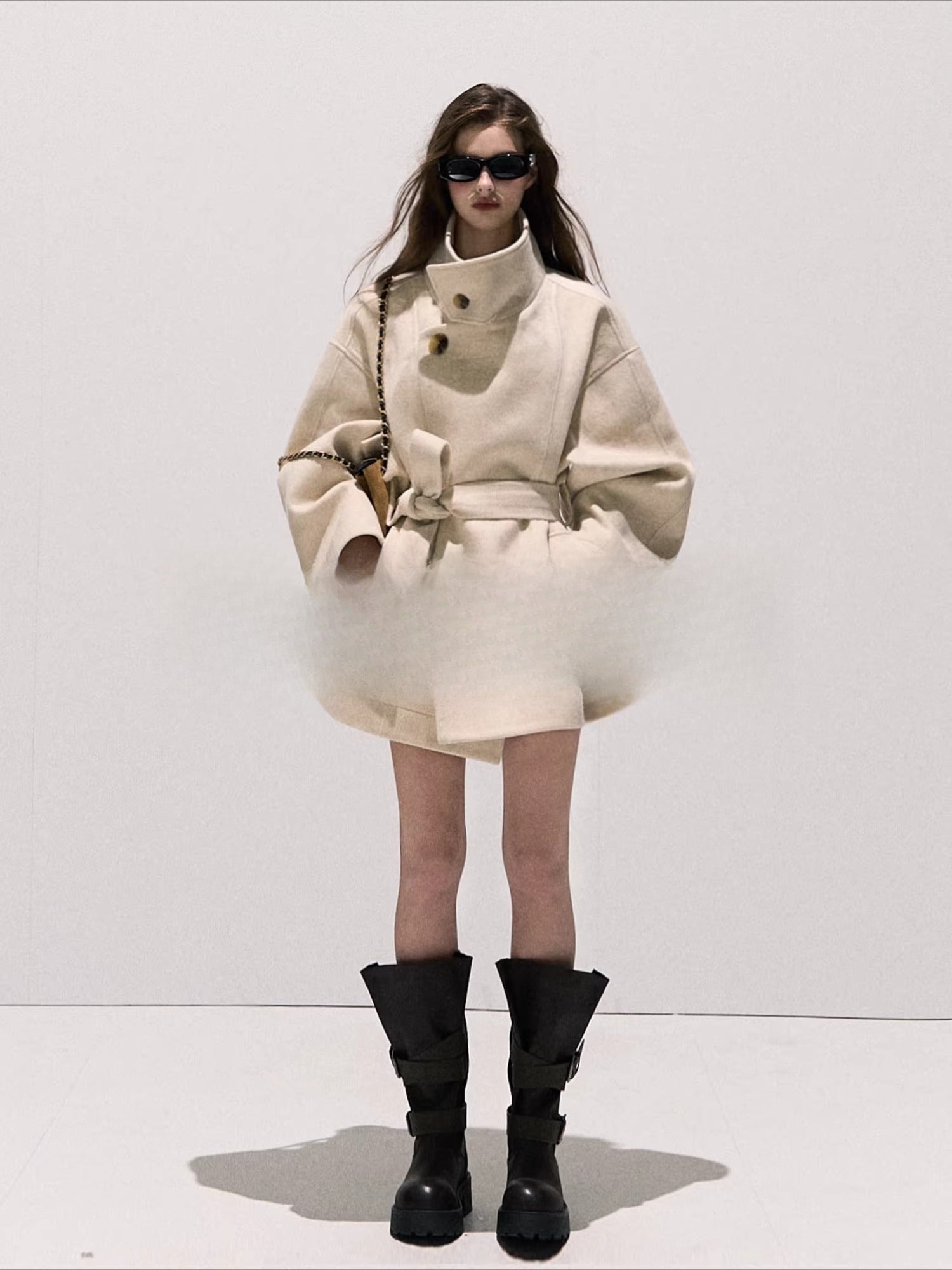 Stand-Collar Pure Wool Tailored Coat