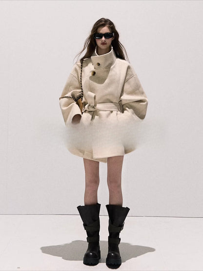 Stand-Collar Pure Wool Tailored Coat