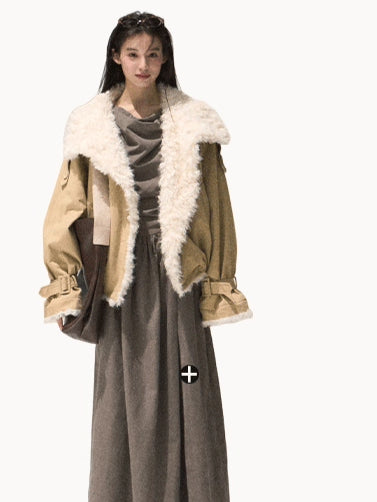 Shearling-Style Short Leather Jacket