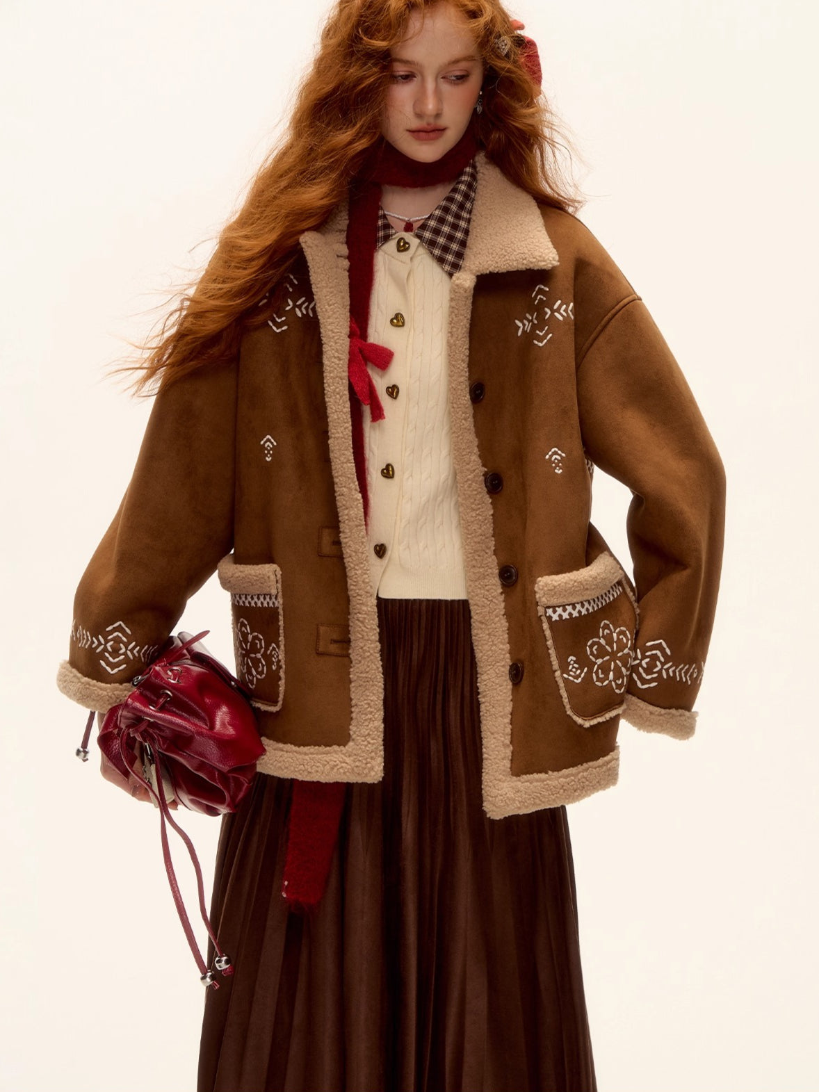 Suede Embroidered Fleece-Lined Jacket