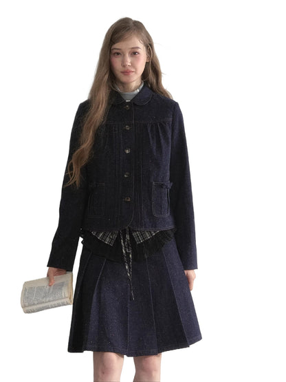 Polka-Dot Denim Quilted Jacket &amp; Skirt Set