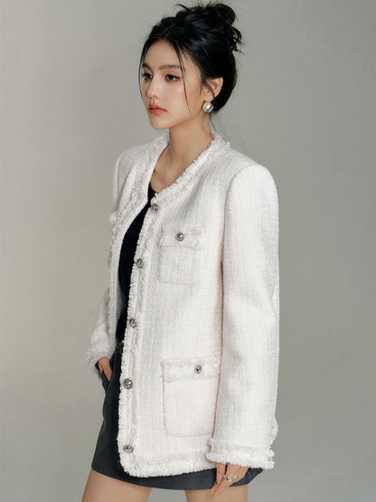 Chanel-Style Wool Outer Layer Down Jacket