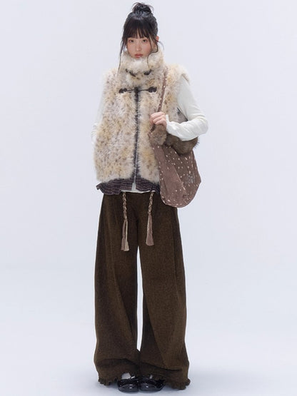 Leopard Pocket Pleated Wide-Leg Pants