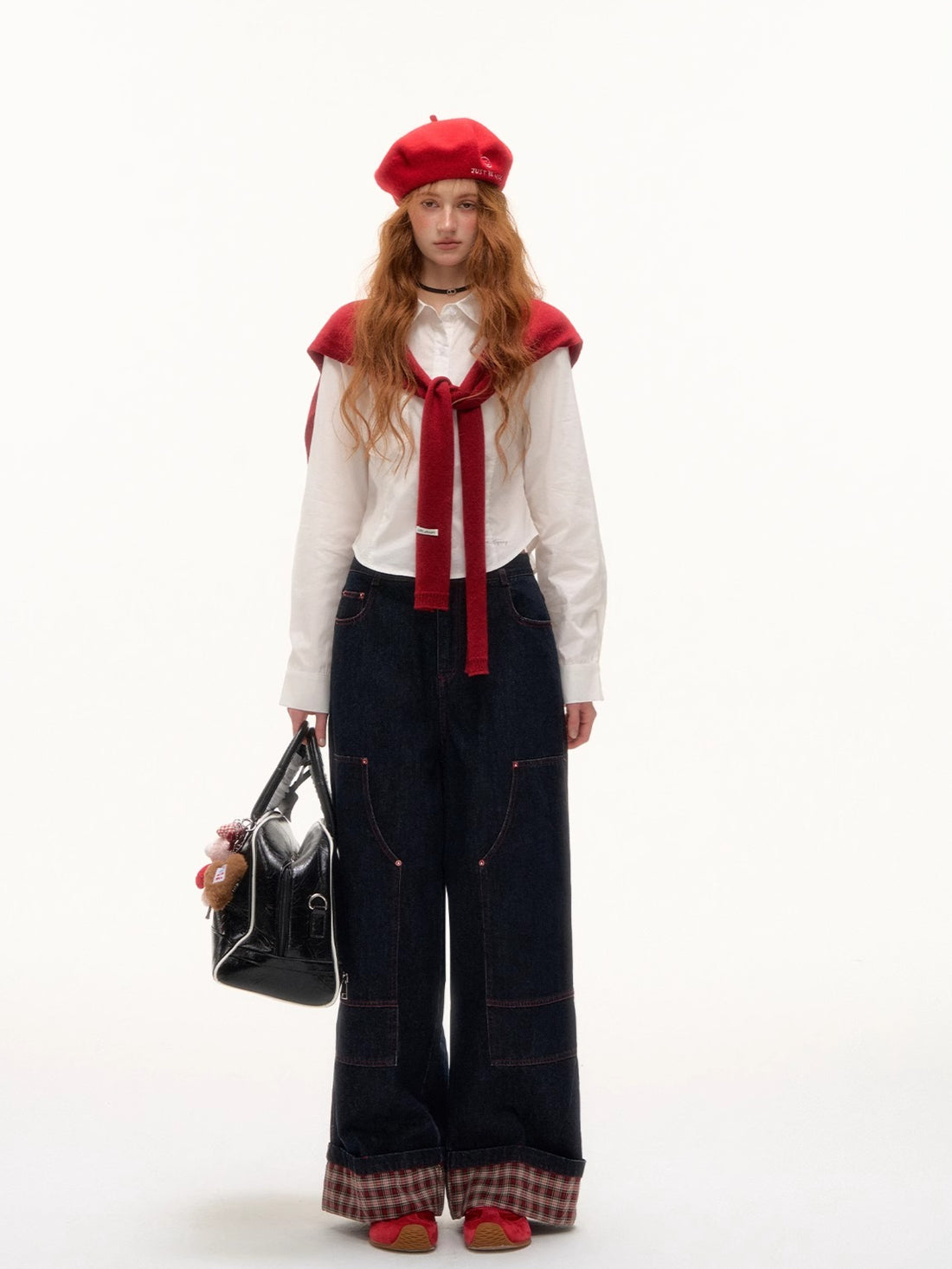 Turn-Down Collar Embroidered Cropped Shirt