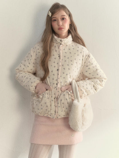 Pink Detachable-Sleeve Corduroy Floral Reversible Jacket