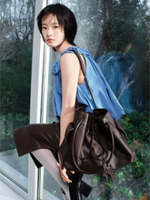 Pebbled Leather Drawstring Cloud Shoulder Bag ECODAY