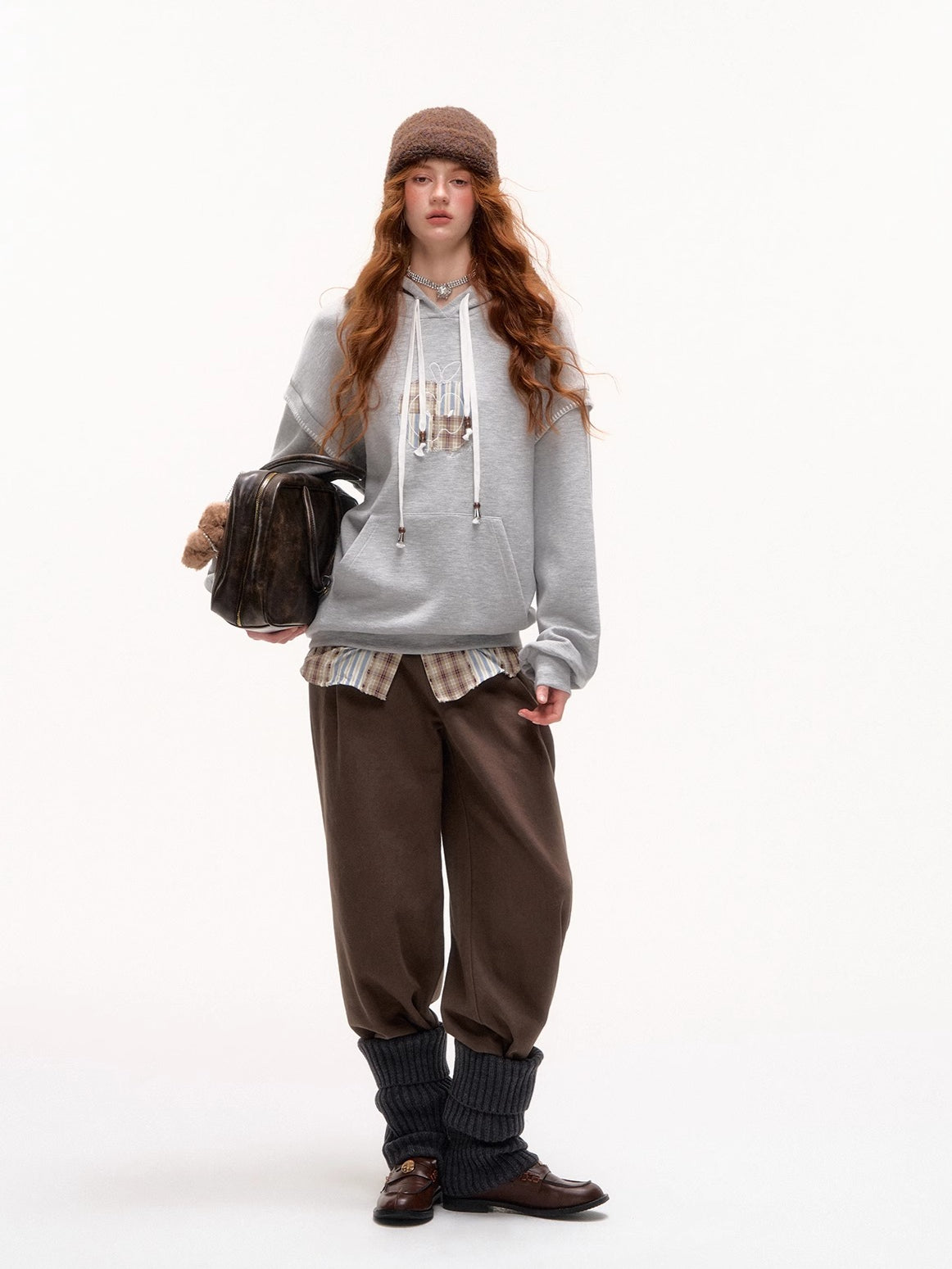 Plaid Cuff Belted Wide-Leg Trousers
