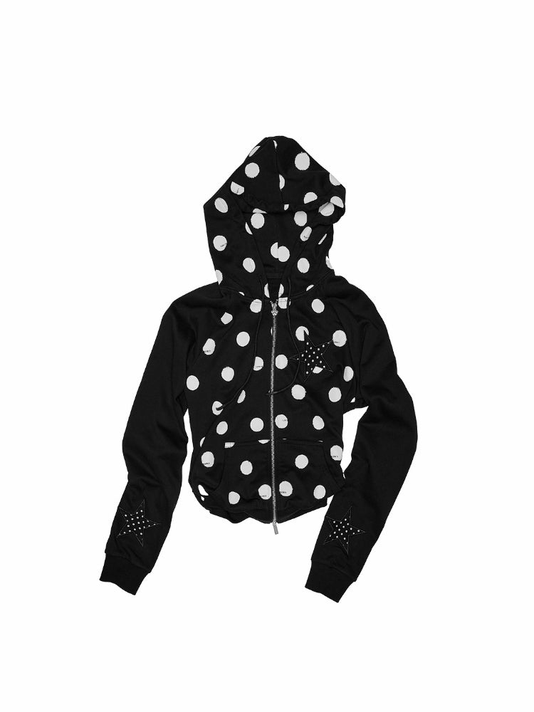 Polka Dot Spliced Zip-up Hoodie