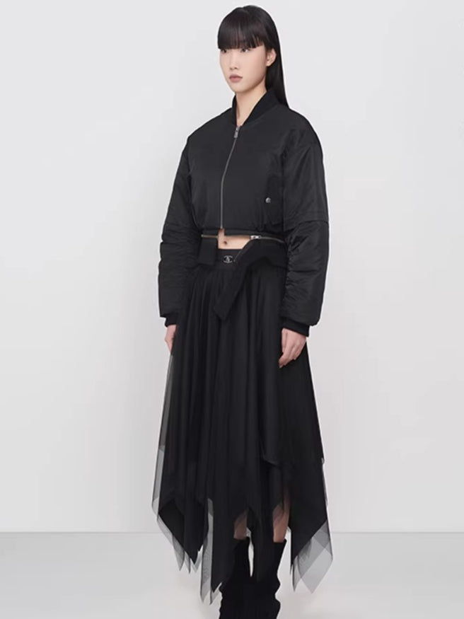 Elegant Asymmetric Paneled Mesh Skirt