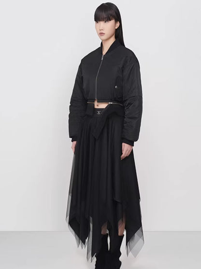 Elegant Asymmetric Paneled Mesh Skirt