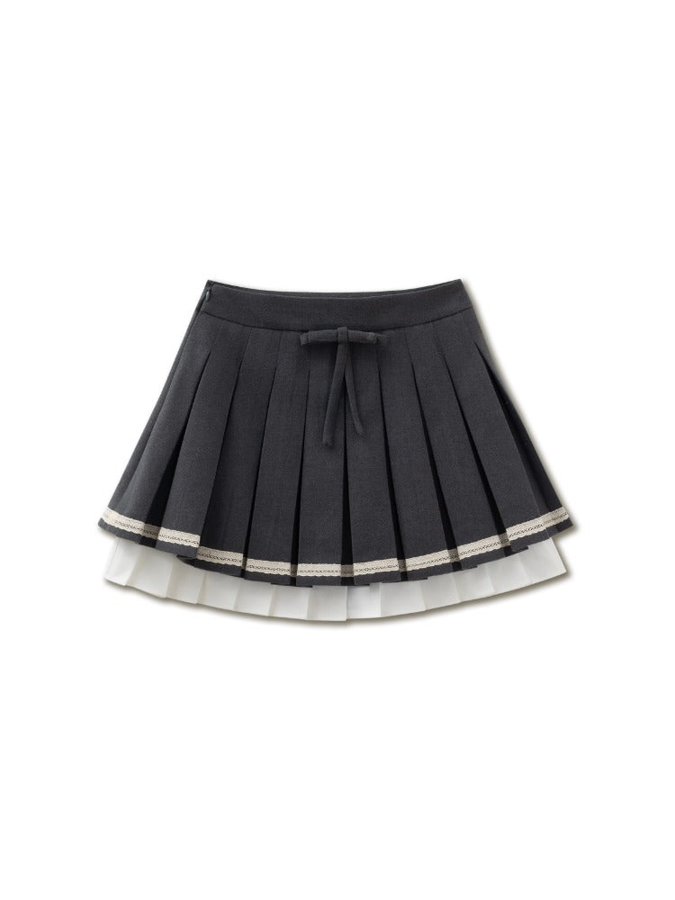 Gray Bow Pleated Skirt