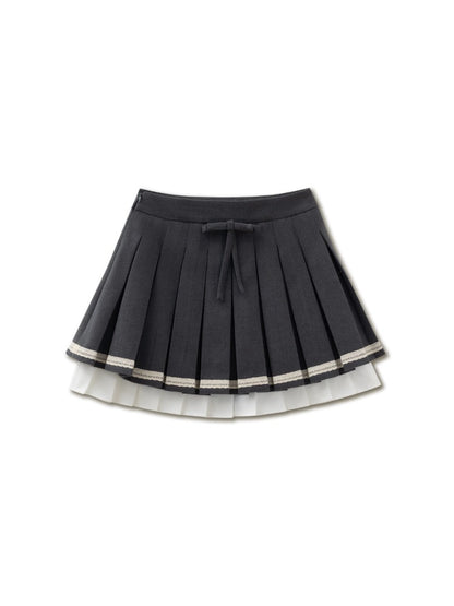 Gray Bow Pleated Skirt