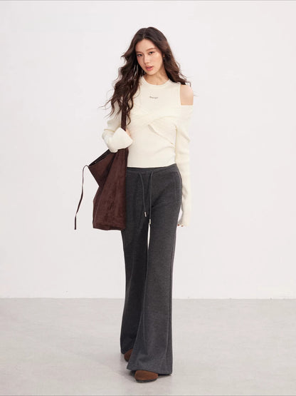 High-Waisted Fleece-Lined Micro-Flare Pants