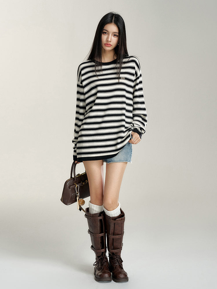 Striped Contrast Loose Knit Sweater