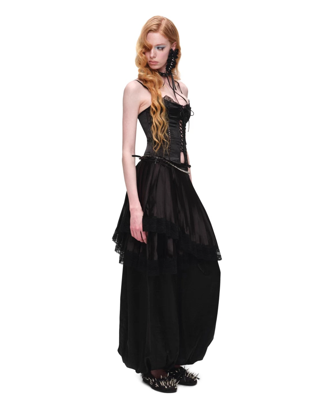 Lace-Panel Faux Layered Satin Corset