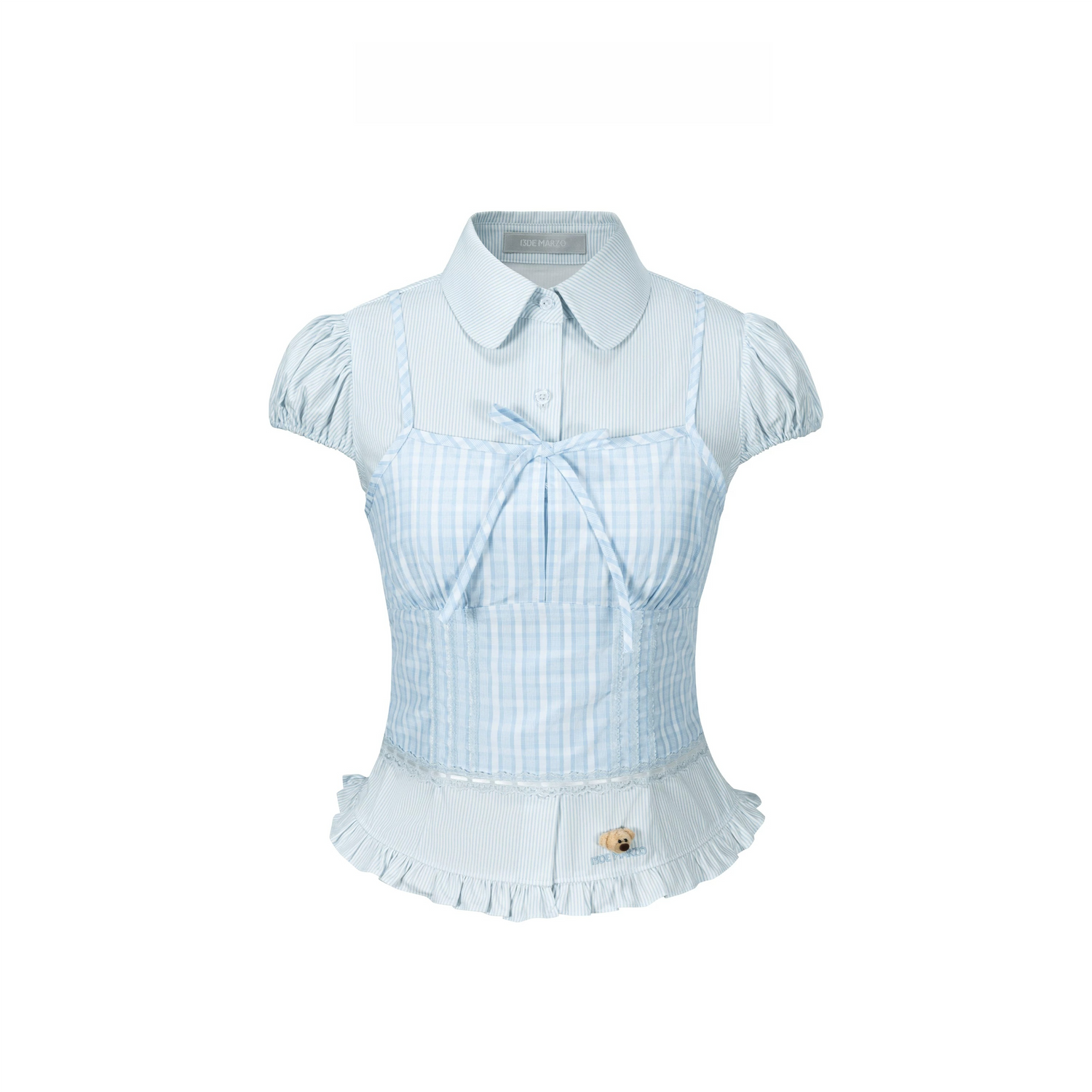 13DE MARZO Layered Puff Sleeve Corset Shirt Top