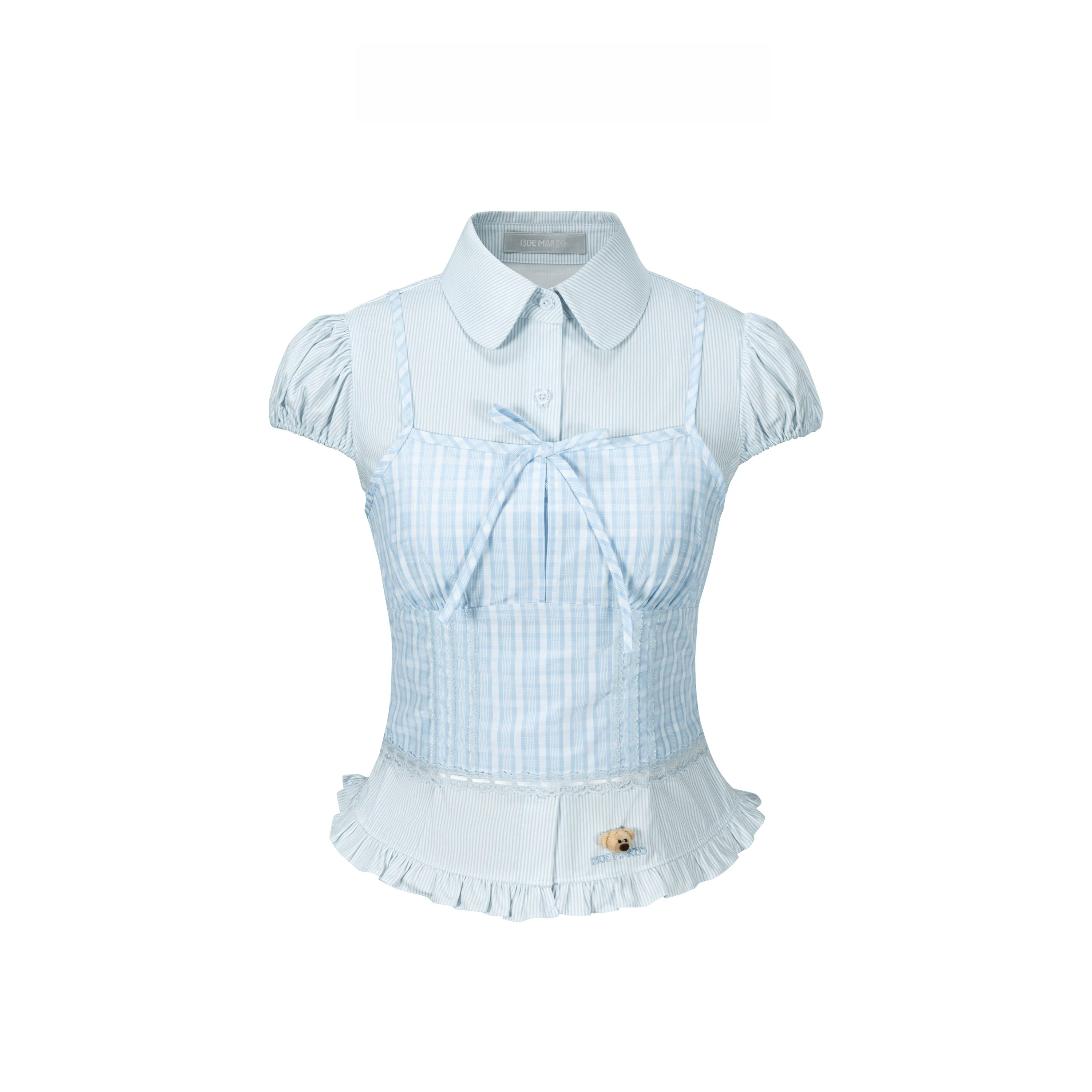 13DE MARZO Layered Puff Sleeve Corset Shirt Top