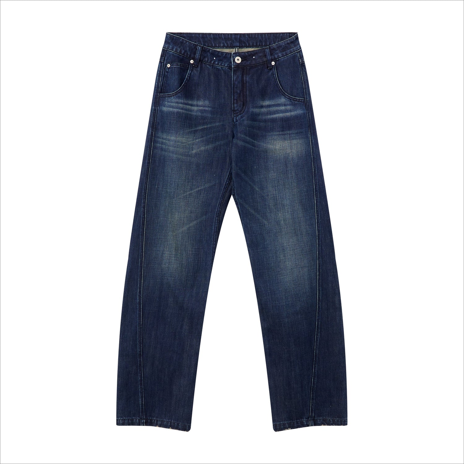 Washed Panel-Detail Curved Denim Pants