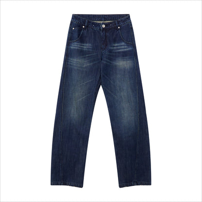 Washed Panel-Detail Curved Denim Pants