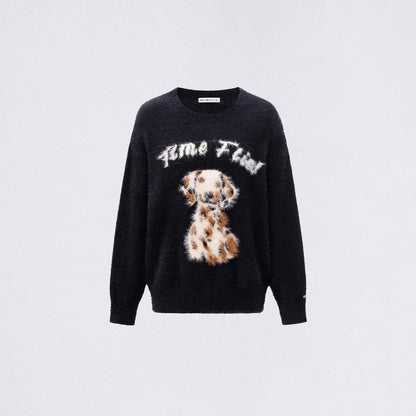 Cartoon Puppy Plush Knit Sweater