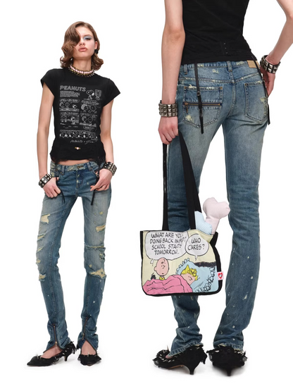 Classic Blue Distressed Slim-Fit Tapered Jeans