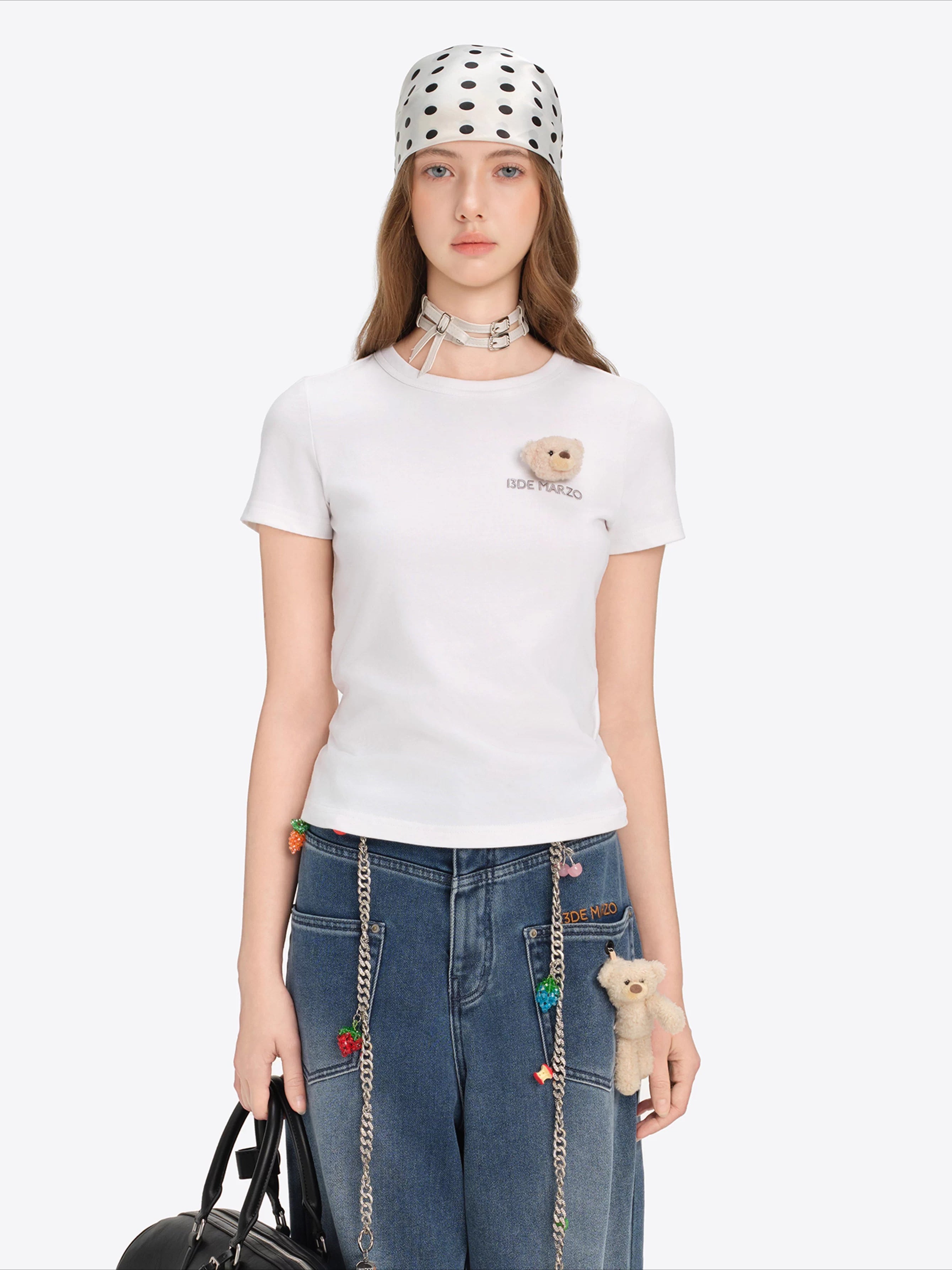 Bear Motif Fitted Cotton Tee