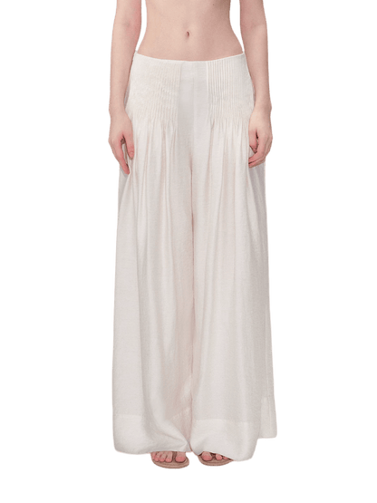 Vintage Pleated Linen-Blend Wide-Leg Trousers
