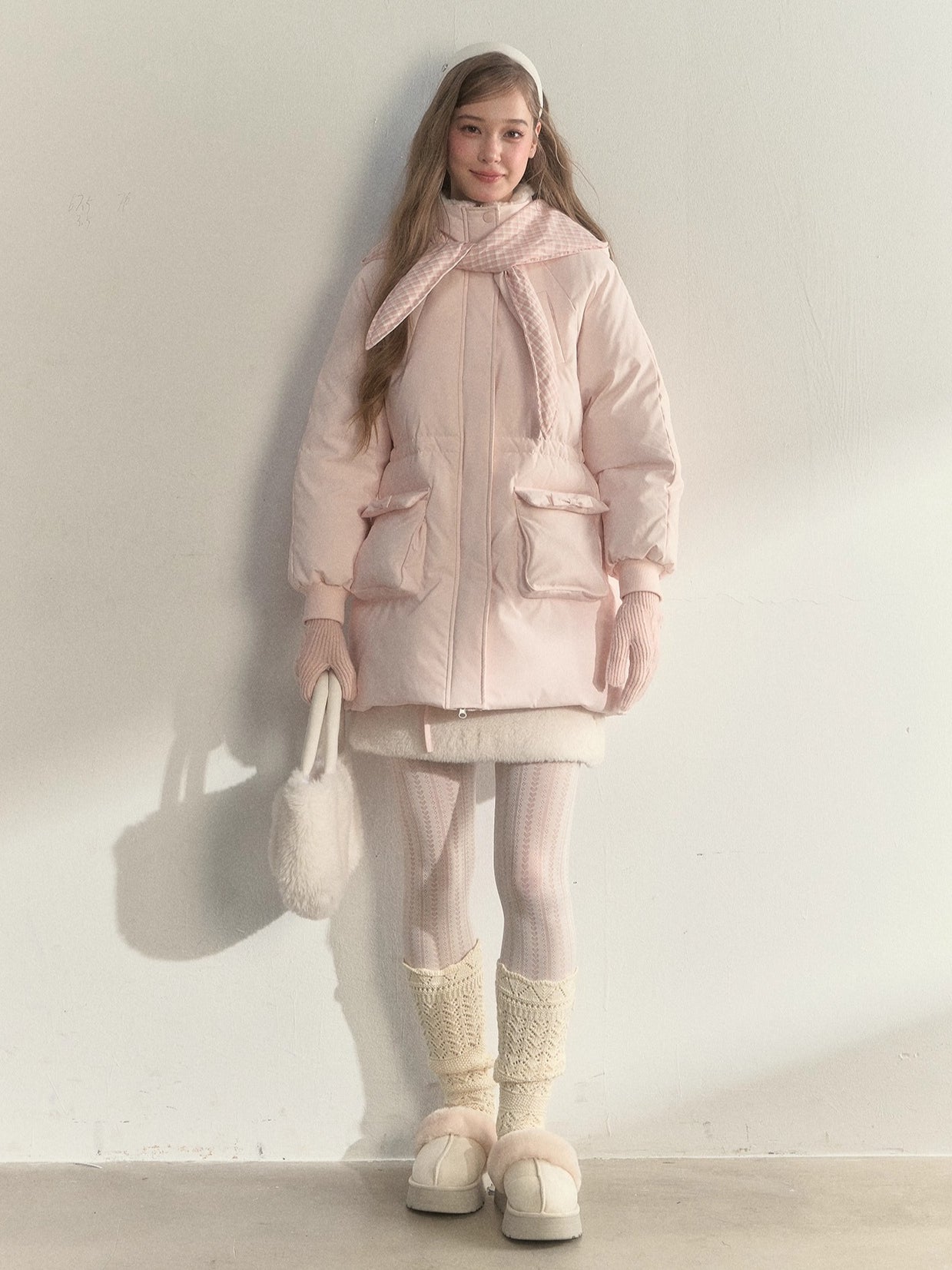 Blush Scarf-Hood Down Coat