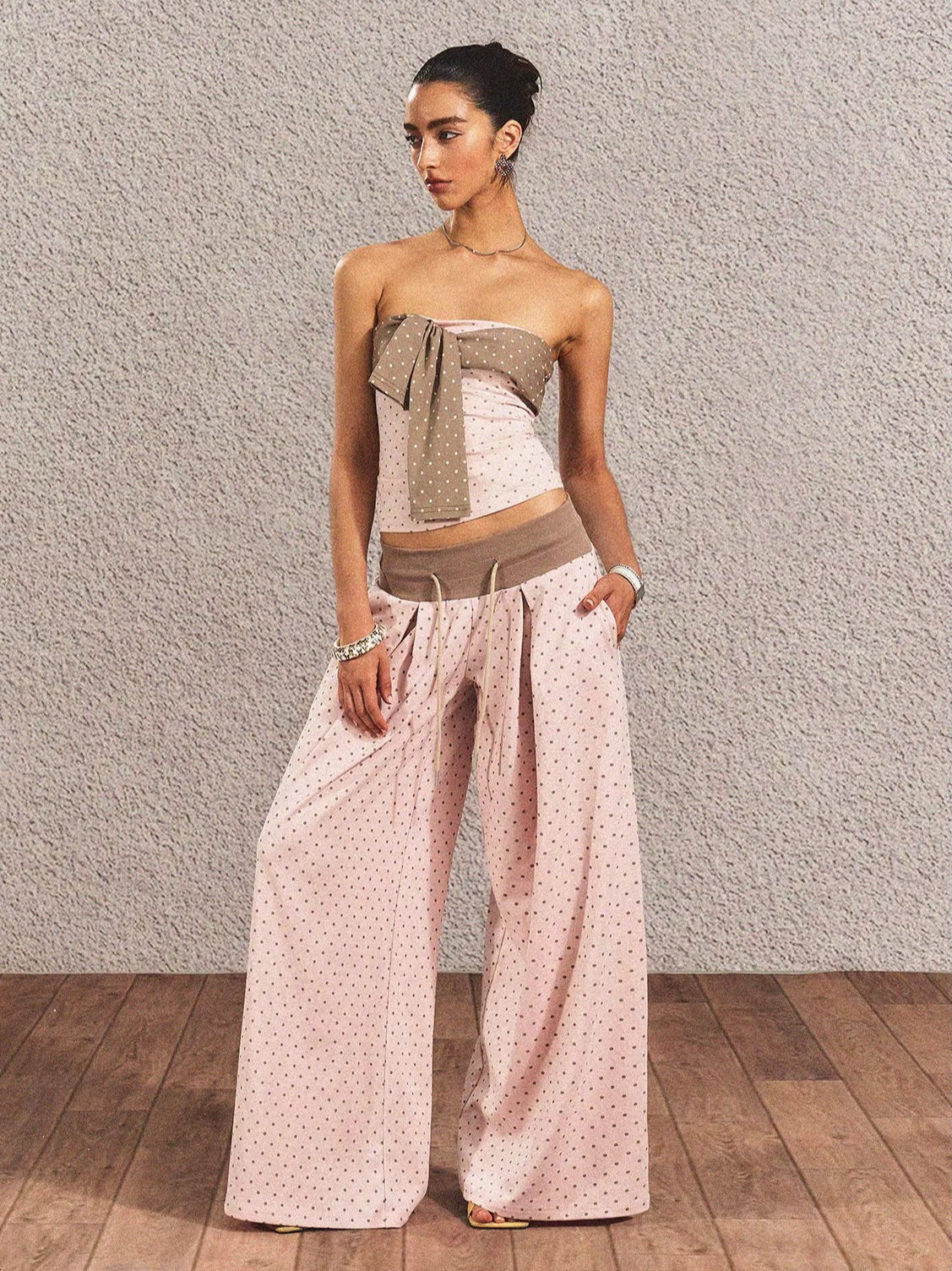 Polka-Dot Bandeau Top &amp; Straight-Leg Pants Set