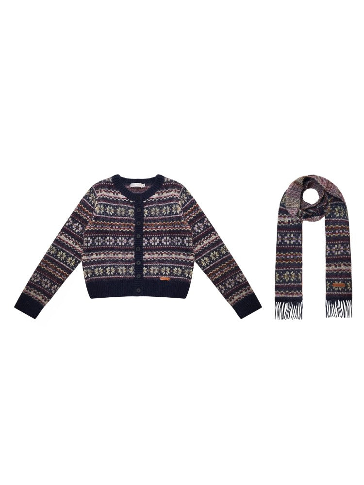 Fair Isle Wool Blend Lazy Style Knitted Cardigan