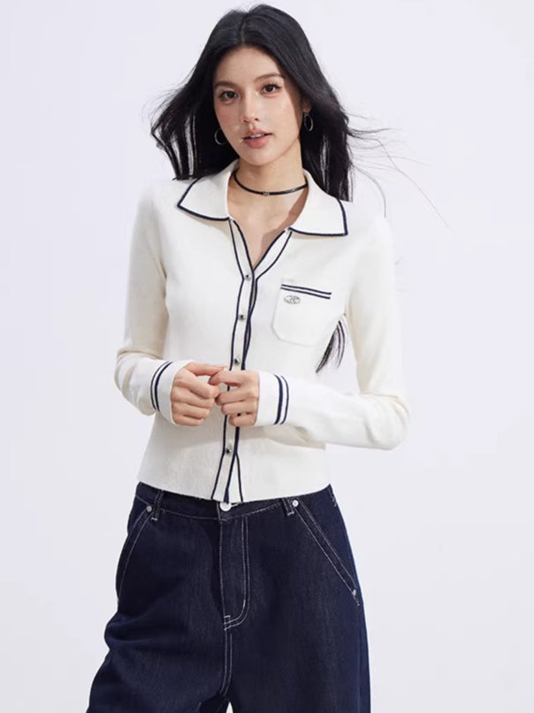 Color-Block Polo Collar Knit Base Layer