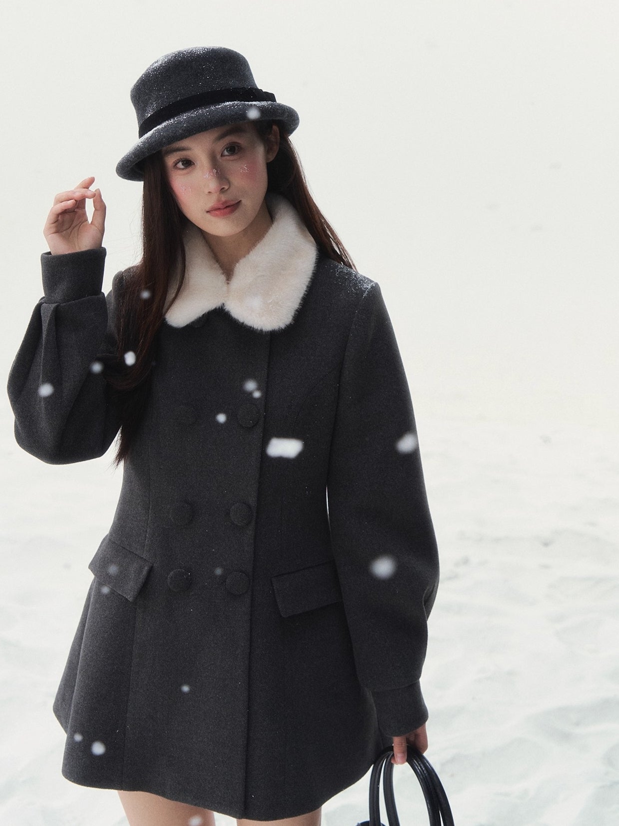 Double-Breasted Fur-Collar Lady Jacket
