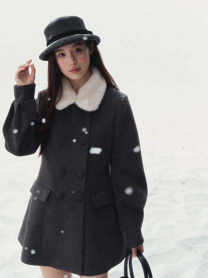 Double-Breasted Fur-Collar Lady Jacket