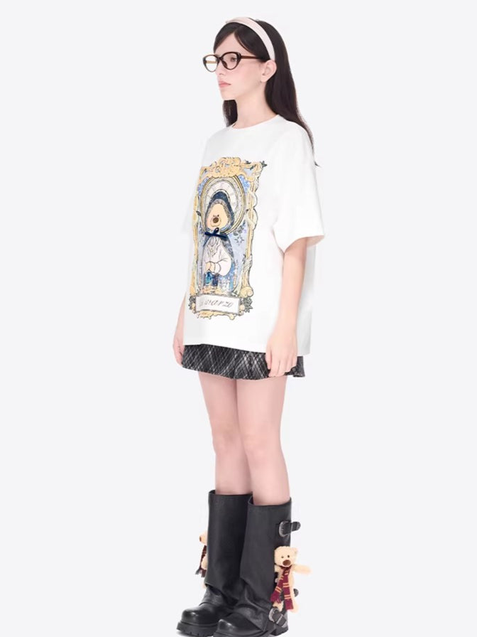Tarot Bear Graphic Oversized T-Shirt
