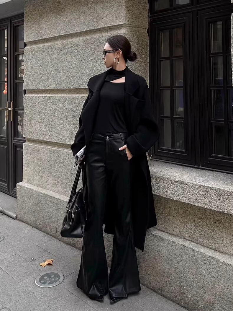 Textured Faux Leather Flared Pants