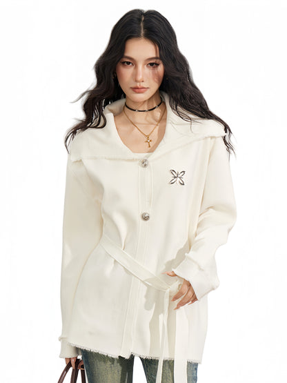 Belted Oversized Collar Knit Coat