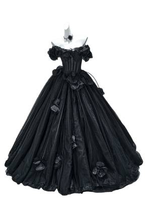Nightfall Black Tulle Ball Gown with Floral Accents